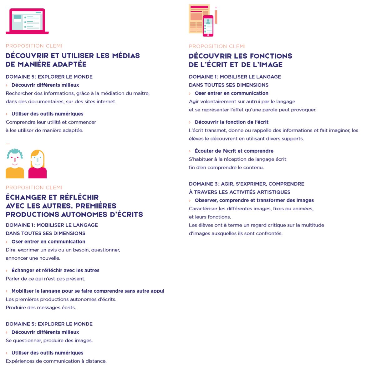 Compétences travaillées en cycle 1 (maternelle)