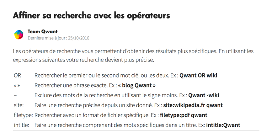 qwant opérateurs