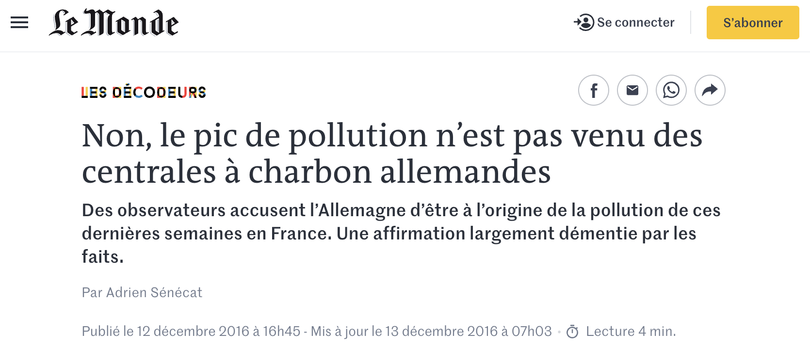 Les centrales de charbon allemandes polluent Paris